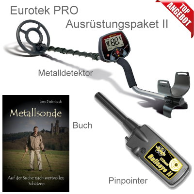 Teknetics Eurotek PRO (LTE) Metalldetektor Ausrüstungspaket mit Bullseye II Pinpointer